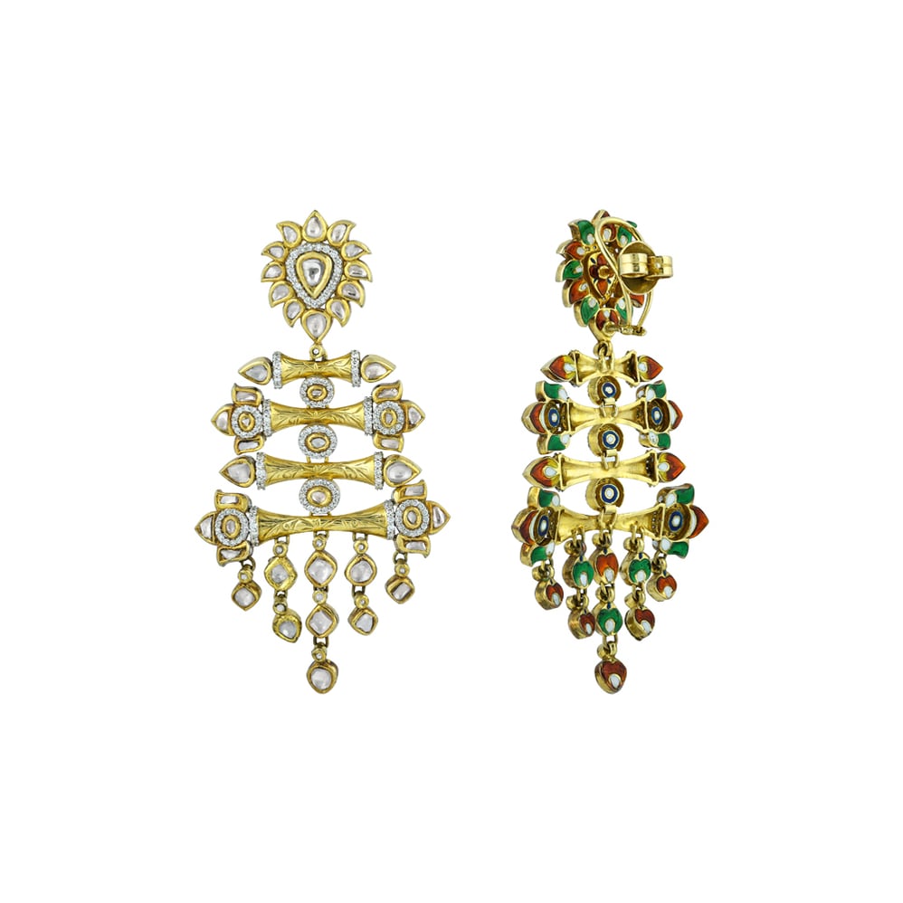 Cascading Polki Golden Chandelier Earrings